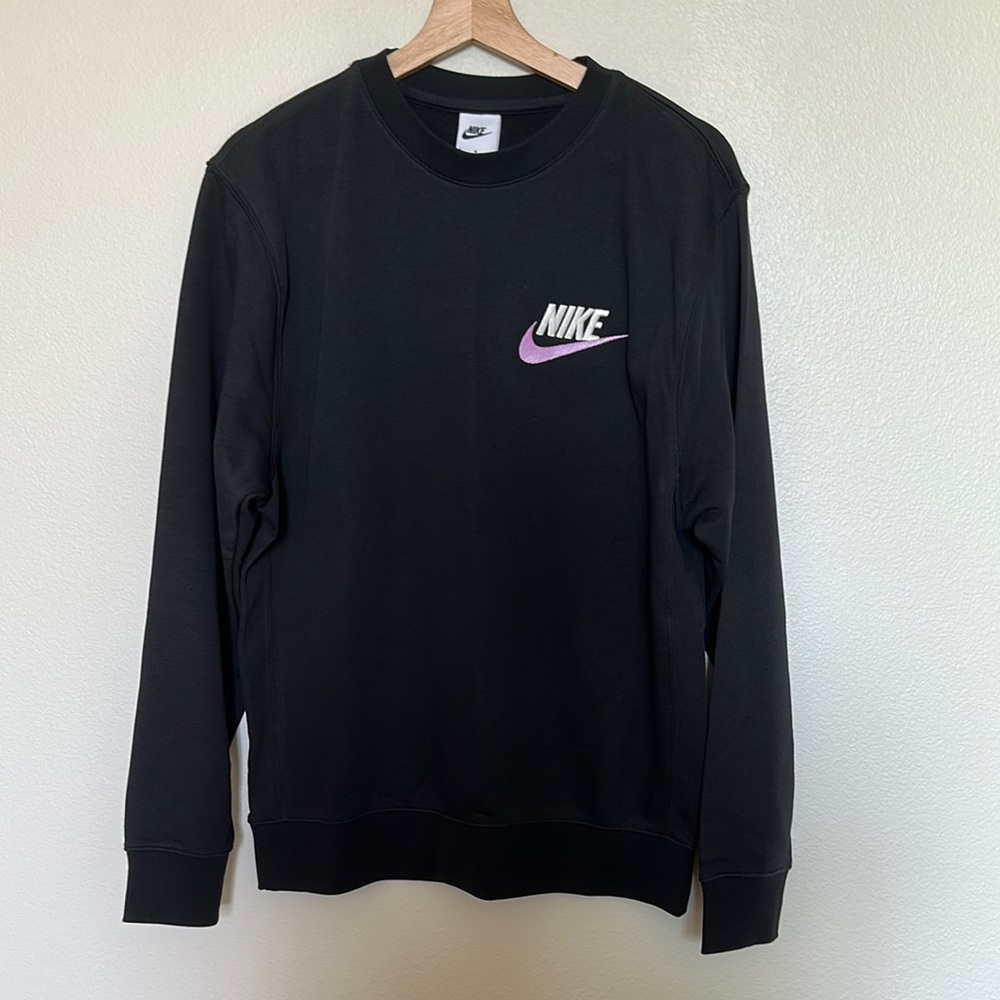 Nike Black Crewneck Sweater with Pink Logo